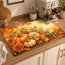 1pc Pumpkin Pattern Diatomaceous Earth Kitchen Drain Mat, Quick-Drying Absorbent Non-Slip Coffee Machine Mat And Dish Drying Mat, Suitable For Kitchen Countertop, Dining Table And Autumn Home Decor - Multicolor - View 1