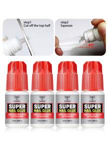 COLOURSMILE 4 Botol Lem Kuku Super Kuat Kualitas Salon Profesional, Perekat Cair Kuku Cepat dan Kuat, Perlu Memotong Setengah Ujungnya - Clear - View 2