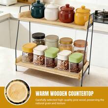 Coffee Station Organizer For Countertop 2 Tier Coffee Bar Accessories Wooden Kitchen Storage Detachable Design Non Slip Silicone Caps Easy Assembly - View 8