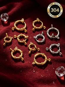 1/2pcs 304 Stainless Steel Round Spring Clasp Rings, Gold Plated Spring Clasp Rings With Ball Head Pin, Suitable For DIY Necklace Bracelet Jewelry Making, Hypoallergenic And Anti-Oxidation - Buckle 1 - View 11