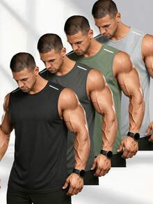Men's 4-Pack Sports Fitness Tank Tops, Suitable For Sports And Fitness Wear - Multicolor - View 7