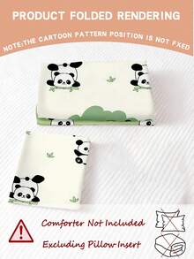 2PCS Set Perlengkapan Tidur Anak Motif Panda Kartun Lucu, Selimut Motif Bambu Hijau dengan Sarung Bantal untuk Dekorasi Kamar Tidur Balita - MultiWarna - View 4