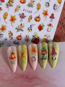 2pcs 3D Self-Adhesive Autumn Maple Leaf & Mushroom Nail Art Stickers, Maple Leaf Pumpkin Apple Floral Cute Nail Design, Thanksgiving Seasonal Nail Decoration, Autumn DIY Nail Supplies - Multicolor - View 6