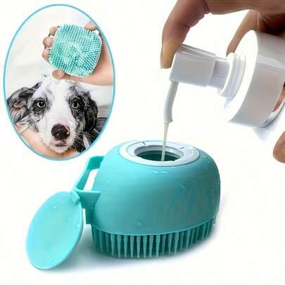 Multifunctional Silicone Pet Shower Brush With Built-In Shampoo Storage, Soft Silicone Teeth Detachable Brush Head, Ergonomic Handle Pet Grooming Cleaning Tool For Puppies Kittens Dogs Cats