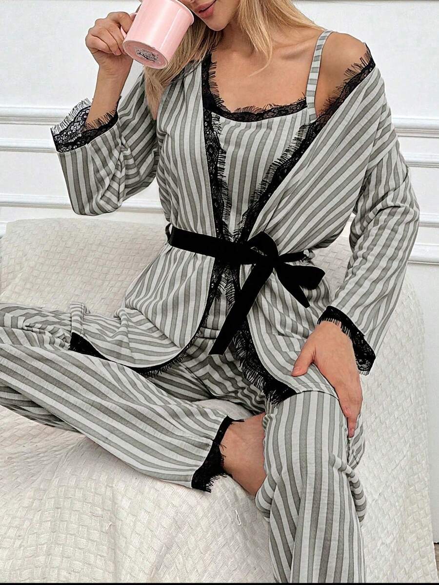 ❤️ 3-Piece Women's Lace-Trimmed Pajama Set – - Grey - View 1