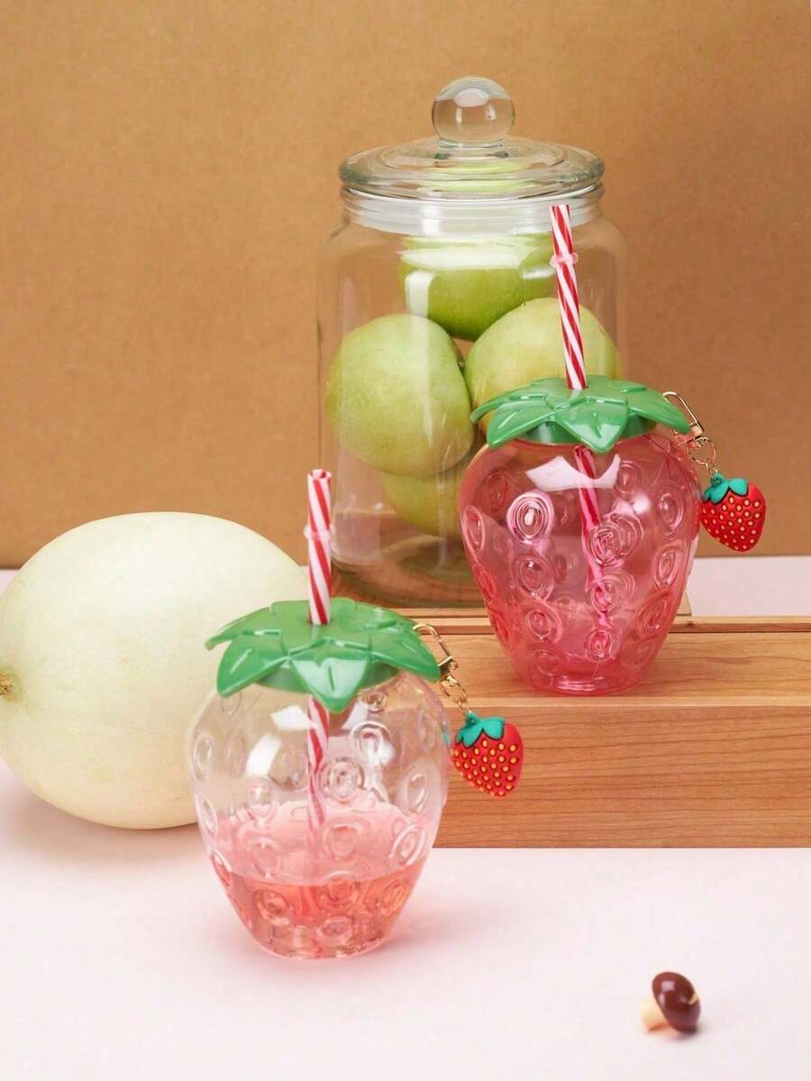 1pc/Reusable Strawberry-Shaped Straw Cup With Lid – Cute And Portable; Suitable For Parties And On-The-Go Use; Holds Milk Tea And Fruit./Cup With Lid And Straw