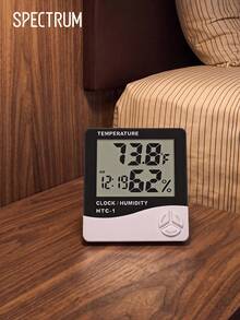 1件多功能數位溫度計附探頭，可測量室內/室外溫度與濕度，具備時鐘與鬧鐘功能，大螢幕易讀，適合居家使用、園藝及日常環境監測 - 彩色 - 查看 1