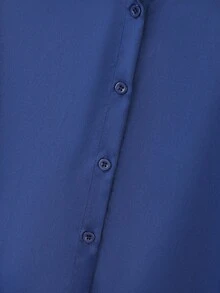 Women's Autumn Patchwork Leopard Print Satin Blouse - Navy Blue - View 7