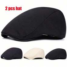 2 Pcs Vintage Black Flat Cap Men Women Retro British Style Newsboy Hat Dark Academia Aesthetic Woolen Ivy Cap Casual Smart Beret Hat - LFY - View 3
