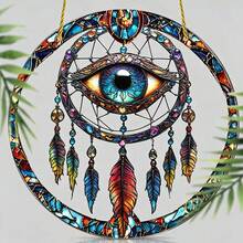 Evil Eye Painted Glass Dream Catcher Hanging Decor, Acrylic Balcony & Car Window Hanging Ornament - Multicolor - View 3