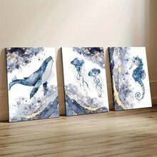 3 pièces Décoration murale nautique sans cadre, impressions d'art moderne, vie marine océanique baleine méduse hippocampe, art mural sur canevas, peinture murale artistique pour cadeau, décoration de chambre, décoration de maison et de dortoir - A - Voir 5