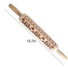Embossed Wooden Rolling Pin Baking, Deep Engraved Embossing Rolling Pin With Elk Design Baking Embossed Cookies, Cute Kitchen Decor And Adults - Multicolor - View 2