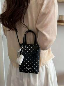 Autumn/Winter Polka Dot Print Phone Wallet, With Heart Pendant, Fashion Crossbody Bag, Cute Sweet Y2K, Suitable For Daily, School - Multicolor - View 9