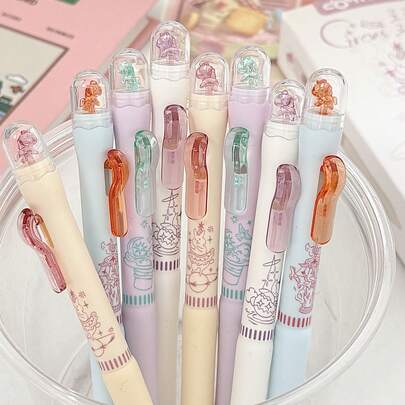 Set de 8 piezas/4 piezas/1 pieza de bolígrafos de gel retráctiles con diseño de conejo de circo, color macaron pastel, tinta negra de 0.5 mm, secado rápido, escritura suave, bolígrafos neutros, papelería estética con estampado de conejo kawaii de dibujos animados para estudiantes, exámenes, oficina, regalo de vuelta a la escuela
