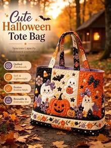 1pc Women's Halloween Tote Bag & Coin Purse Set - Large Capacity Crossbody Bag, Storage Bag, Organizer Bag, Women's Beach Bag, Also Can Be Used As Makeup Bag, Laundry Basket, Cute Pumpkin & Bat Print, Machine Washable & Reusable Tote Bag, Suitable For Travel, Shopping, Daily Use, Holiday Essential, Travel Essential, Gift Essential - View 7
