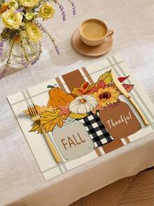 Autumn Harvest Festival Vase Sunflower Maple Leaf Heat-Insulated Placemats, Hello Autumn Thanksgiving Linen Placemats, Dirt-Resistant Placemats, Suitable For Home Dining Room And Restaurant, Table Decor, Home Supplies 4pcs/6pcs/18pcs - Multicolor - View 1