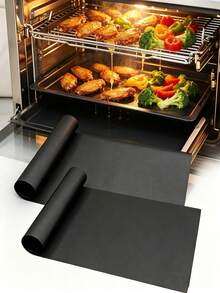 3 Large Oven Mats, Thick Durable Non-Stick Reusable, Heat Resistant Easy To Clean, Perfect For Baking, Grilling And Other Kitchen Scenarios, Suitable For Electric Stoves, Kitchen Accessories, Kitchen, Christmas And More - Black - View 2