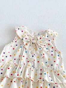 1pc Girls Outdoor Casual Sweet Multi-Layer Ruffle Colorful Polka Dot Sleeveless Dress Summer - Apricot - View 12