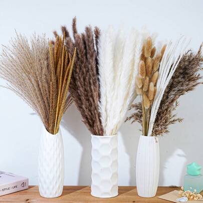 200pcs Artificial Dried Pampas Grass, Rabbit Tail Grass White & Brown Mixed Bouquet, Suitable For Wedding Decoration And Home Decor, Wedding Table Decoration, Bohemian Wedding Arrangement, Mother's Day Gift, Birthday Anniversary Gift.