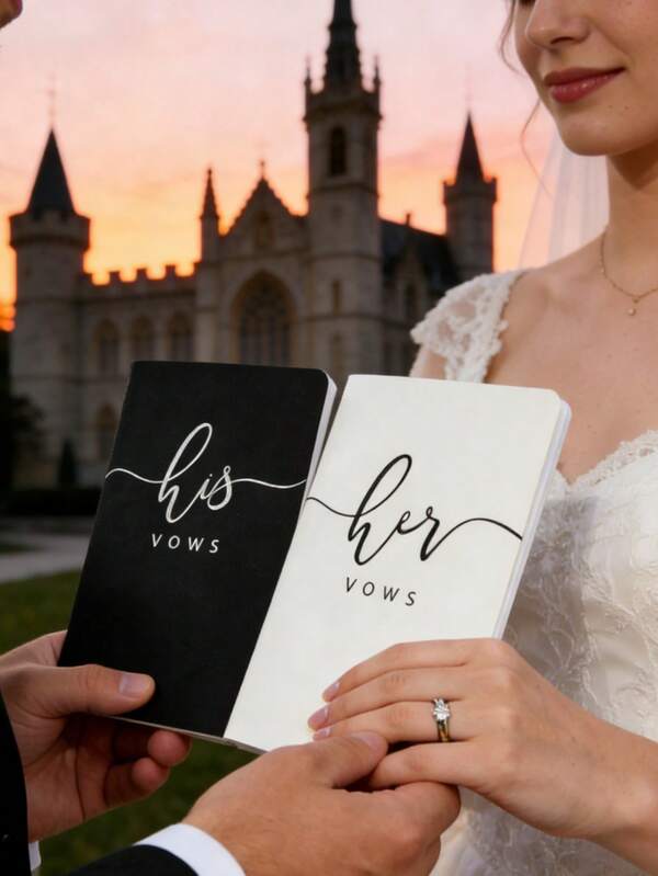 2 Livros de Votos de Casamento, Estilos Masculino e Feminino, Letras em Folha de Ouro, 14cm X 10cm, 32 Páginas no Total, Espaço Amplo para Escrever Votos, Essencial Perfeito para o Dia do seu Casamento, Também Ideal para Materiais Escolares e Volta às Aulas