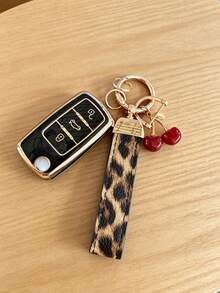 Suitable For Key Cover And Keychain, Car Key Holder Sprinter, Polo, Lavida, Golf, Smart Remote Key Protective Shell, Soft Shell Protects Your Car Key From Scratches, Car Key Decoration Cherry Pendant Leopard Print Pattern, Fashionable Key Matching - Leopard Print Cherry Wristband - View 5