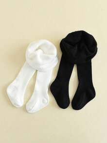 2pcs Solid Color Baby Leggings, Warm & Comfortable Tights For Toddlers In Autumn/Winter, Suitable For Daily Wear - Multicolor - View 2