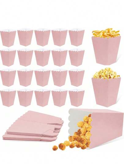 12pcs Popcorn Boxes, Paper Boxes, Party Snack Boxes, Pink Food- Thick Paper Mini Popcorn Boxes, Moisture-Proof, 7*5*11cm, Suitable For Birthday, Christmas, Halloween Snacks, Candy Sticks