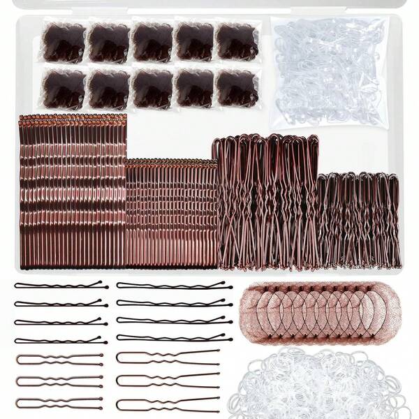 510pcs Professional Hair Styling Set, 3 Colors Metal Hair Clips, U-Shaped Clips, Hair Nets, Hair Bands, All-In-One Hair Styling Tools, Suitable For Daily, Dance, Wedding Hairstyles