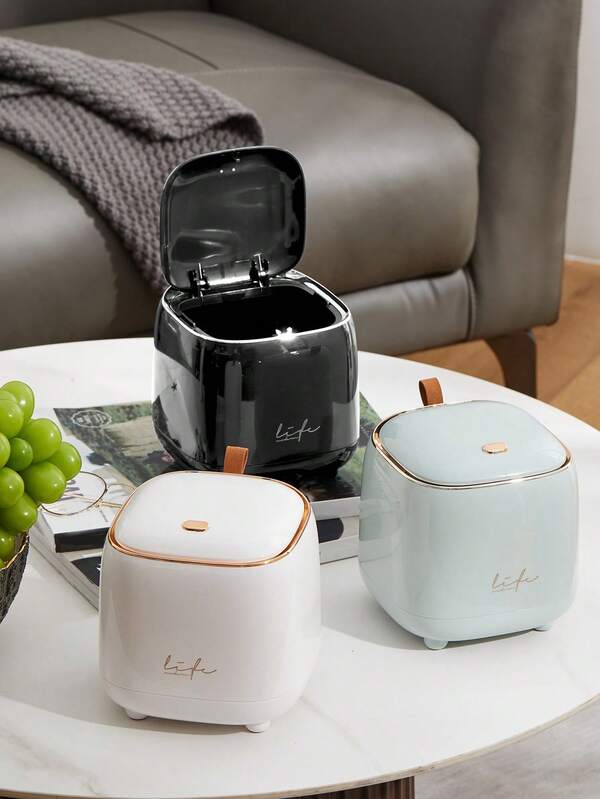 1PC, Bedside ABS Trash Can, Compact Desktop Trash Can, Mini Cleaning Trash Can, Plastic Small Trash Can, Simple Desktop Trash Can, Small Storage Box, Tabletop Trash Can, Cute Home Office, Double Layer Hidden Trash Bag Design, Press To Open, Large Opening Design, ABS