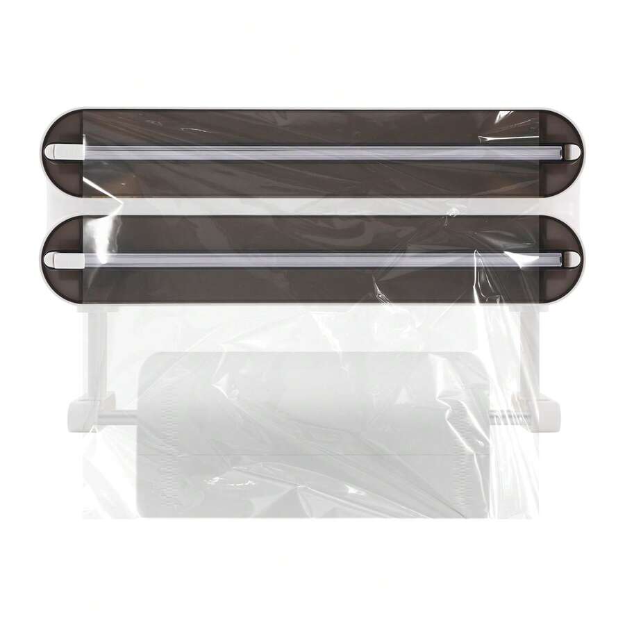YUNRUX 3-In-1 Wall-Mounted Kitchen Roll Holder, Wall-Mounted Plastic Wrap Dispenser - 黑色 - 查看 1