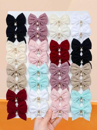 16/8/4/2pcs Bubble Crinkle Fabric Pearl Pendant Bow Hair Clips, Lightweight Soft No-Snag Hair Accessories, Sweet Cute Hair Clips For Women And Girls, Suitable For Daily Wear, School, Party, Vacation