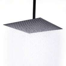 Rain Shower Head Ultra Thin High Pressure Boosting Metal Water Flow Sprayer Ceiling Wall Mounted Stainless Steel Rainfall Bathroom Fixture Modern Style Matte Black 1 Pack - 1 - View 1