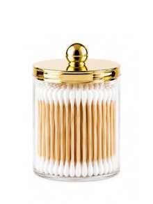 3pcs Luxury Acrylic Bathroom Storage Canisters, Gold Lid Transparent Storage Boxes With Bamboo Base, Vanity Organizer - Multicolor - View 11