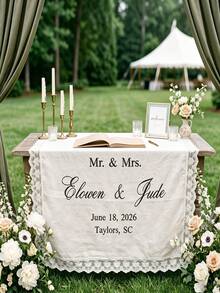 Personalized Linen Table Runner With Floral Lace Trim, Handmade Custom Wedding Banner, Rustic Wedding Table Centerpiece Decor - Multicolor - View 4