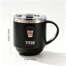 Tyeso 330ML Premium Double Wall Vacuum Stainless Steel Coffee Mug With Coffee Sticker Comfort Handle Clear Lid Durable Office Travel Water Cup For Daily Party For Hot And Cold Drinks - Multicolor - View 6