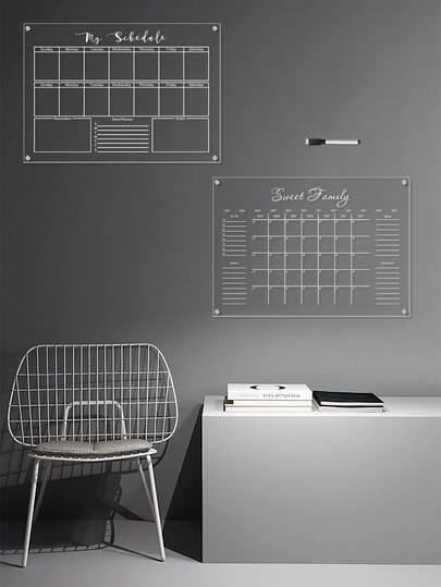 Perforated Wall-Mounted Acrylic Schedule Board, White Etched Line Weekly + Monthly Plan Optional, Erasable Home Wall Memo Board