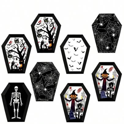 12pcs/Set New Creative Halloween Shaped Paper Gift Boxes, Bat, Jack-O'-Lantern, Spider, Tombstone & Coffin Tray Design, Irregular Decor Packaging Boxes For Party Favors & Holiday Decor