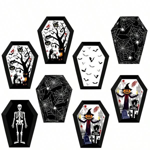 12pcs/Set Kotak Kado Kertas Berbentuk Halloween Kreatif Baru, Desain Baki Kelelawar, Jack-O'-Lantern, Laba-laba, Batu Nisan & Peti Mati, Kotak Kemasan Dekorasi Tidak Beraturan untuk Suvenir Pesta & Dekorasi Liburan