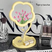 1pc Flower-Shaped High-Definition Makeup Mirror, Cute Girly Style Desktop Vanity Mirror With Detachable Jewelry Hanging Storage Structure, 2-In-1 Mirror + Cosmetic Storage, Suitable For Home, Student Dorm, Office, Bathroom Decor, Autumn Atmosphere Home Decoration Ornament, Practical Home Essential Gift For Friends And Couples - Multicolor - View 6