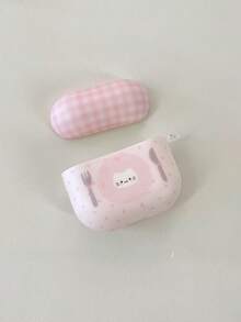 Pink Plaid Polka Dot Cat Design Earphone Case Compatible With Apple Pro 2nd Gen, 1st/2nd/3rd/4th/5th Gen Wireless Bluetooth Earbuds - Baby Pink - View 2