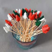 60pcs Christmas Tree Cocktail Picks, Multifunctional Bamboo Toothpicks With Leaf Design, Appetizer Picks, Food Skewers, Fruit Picks, Thanksgiving, Halloween, Easter And Party Decorations - Multicolor - View 5