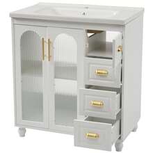 Old SKU: LY316465AAA-Badmöbel Single Vanity Unit With 80 Cm Base Cabinet And Ceramic Washbasin, White - White - View 7