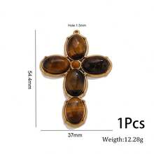 1 Pc 304 Stainless Steel 18K Gold Plated Natural Stone Cross Charm Multi Color Boho Cross Pendant DIY Necklace Jewelry Making Supplies - Cross - View 9