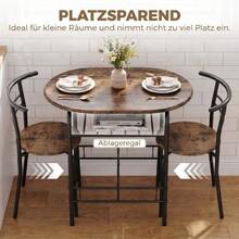 3-Piece Dining Set, Kitchen Table And 2 Chairs With Shelf, Living Room, Black Marble Look - 鏽棕色 - 查看 5