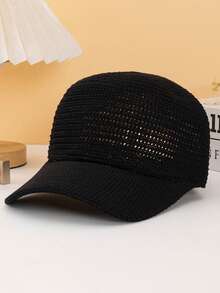 1pc Hollow Knit Knight Cap, Linen Knit Hollow Baseball Cap, Adjustable Outdoor Versatile Casual Baseball Cap, Spring/Summer Unisex Knit Hat - A - View 3