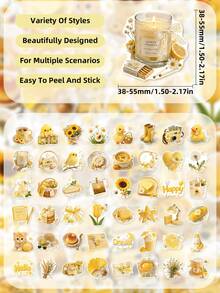 50 Pcs Yellow Fluffy Plush Vinyl Stickers, Glossy Realistic Floral Dessert Puppy Duck Cat Bow Decals, Warm Cream Pastel Waterproof Stickers For Vision Board, Journal, Laptop, Tablet & Scrapbook Crafts - Multicolor - View 3
