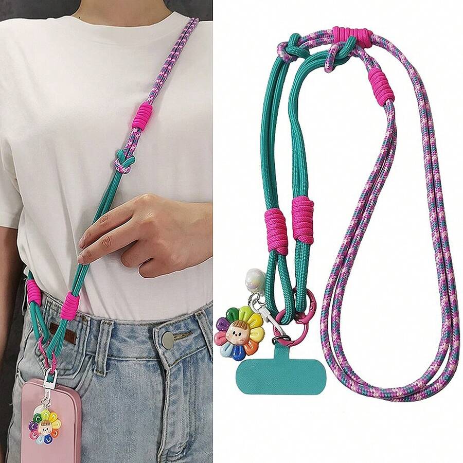 1 Buah Gantungan Ponsel Liontin Bunga Matahari Boneka Lucu Panjang Selempang Halter Dapat Dibawa di Tangan Multifungsi Dua Warna Gantungan Ponsel Panjang Selempang Dapat Dilepas Tali Kepang 3-in-1 Tali Kamera Tahan Lama Anti-Hilang - MultiWarna - View 1
