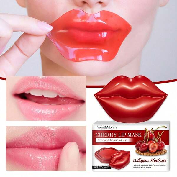 west month Masker Bibir Cherry, Melembapkan & Menutrisi, Memudarkan Garis-Garis Bibir, Mencegah Bibir Kering & Pecah-pecah, Masker Perawatan Bibir
