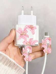 1 Set Pink Cherry Blossom/Tassel Flower/Bow Transparent Charger Protective Case (Compatible With 20W), Compatible With 13/14/15 European Adapter Protective Set 20W Charger With Cable Protective Case Transparent Protective Shell And Cable Protector Cherry Blossom/Tassel Flower Charger Protective Case, Transparent EU Plug Protector, Cable Protector, Charger Accessories - Multicolor - View 14