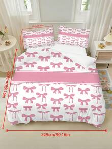 2/3PCS Pink Bow Customizable Name Printed Duvet Cover, Gentle And Sweet Girl'S Minimalist Style Polyester Bedding, Suitable For Girls, Bedroom Home, Dormitory Nap, And Girls' Birthday Exclusive Customization - Multicolor - View 10